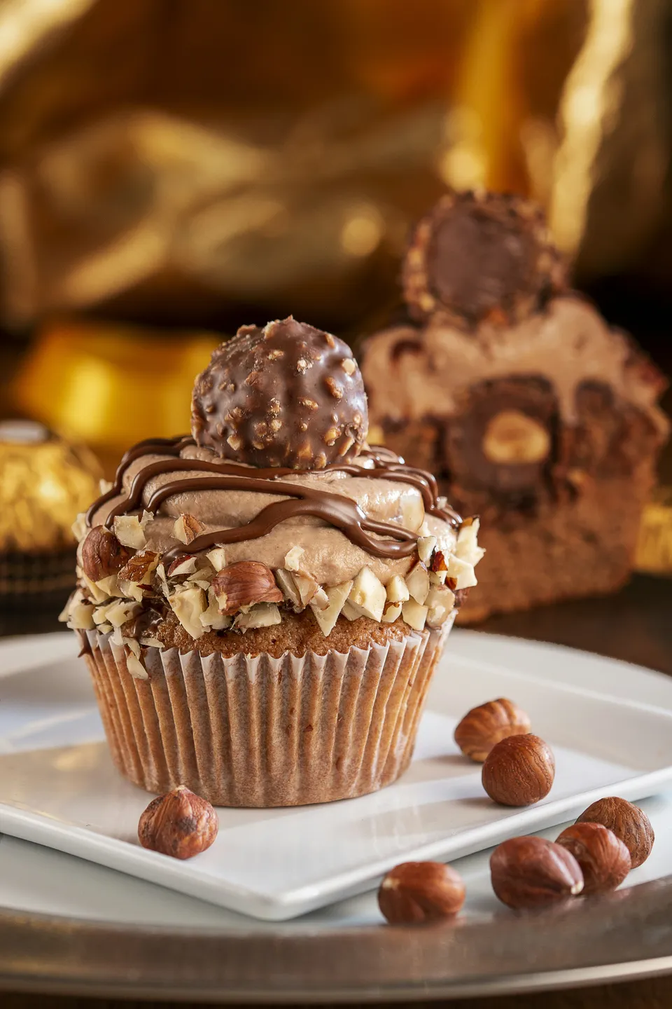 Hazelnut chocolate cupcake close-up