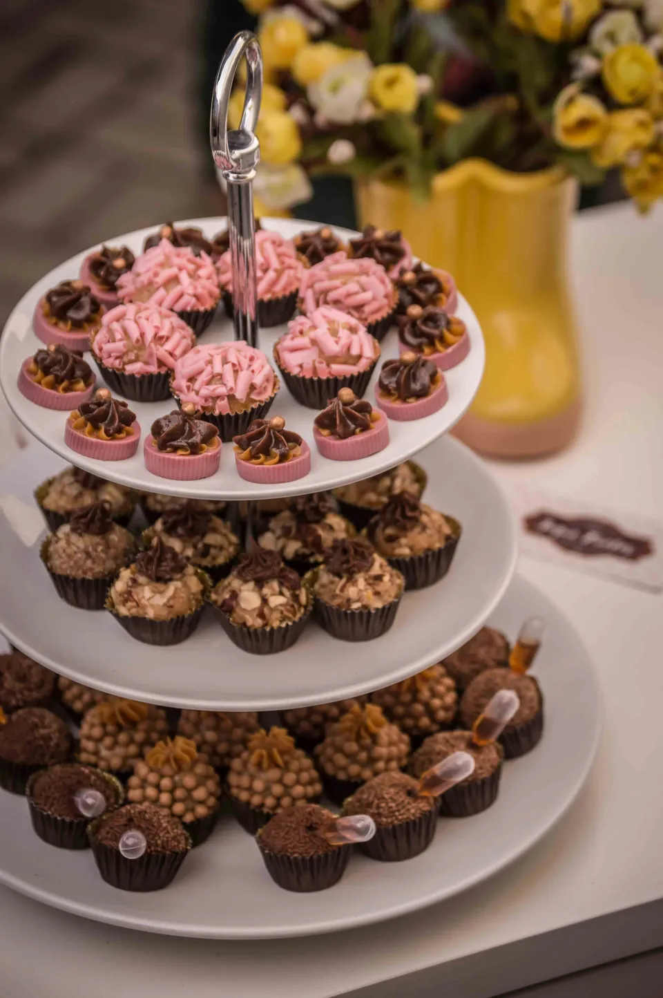 Mini cupcake selection on a tiered stand