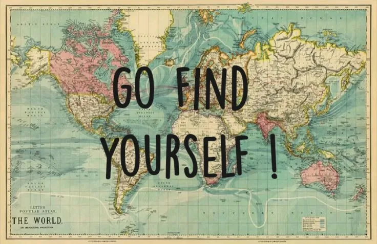 Vintage world map with the words Go find yourself in large black letters